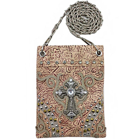 Western Rhinestoned Spiritual Cross Tooling Mini Crossbody Bag