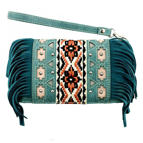 Western Aztec Embroidery Fringe Wallet
