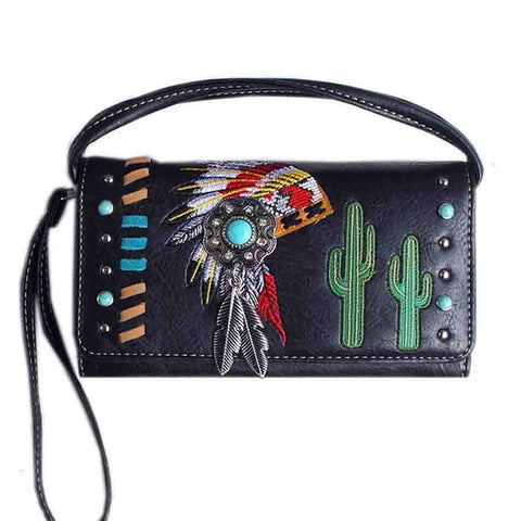 Multi Functional Western Concho Embroidery Wallet Crossbody Wallet