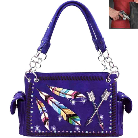Concealed Carry Native American Feather Embroidery Shoulder Bag