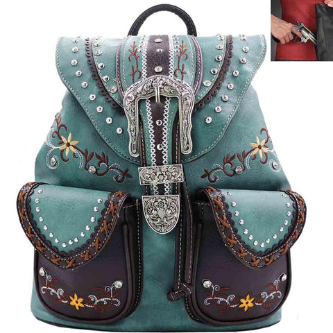 Western Buckle Embroidery Concealed Carry Western Cowgirl Backpack