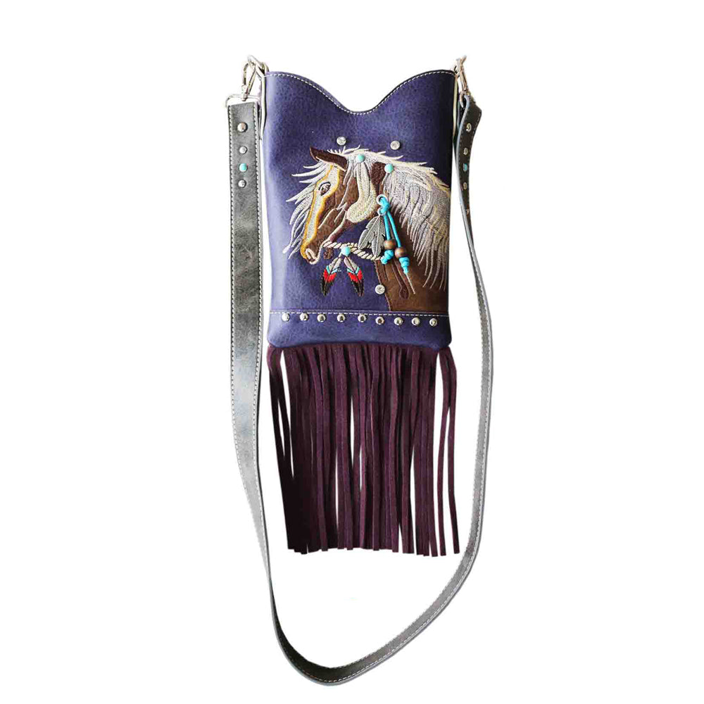 Western Horse Embroidery  Fringe Mini Crossbody Bag
