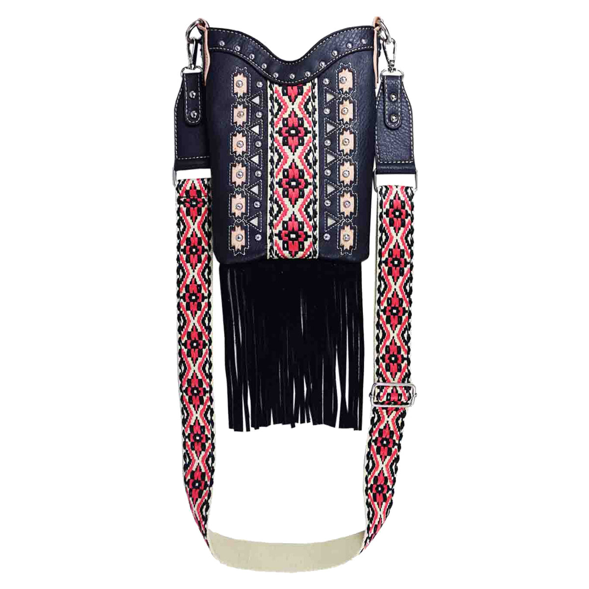 Western Aztec Embroidery Fringe Mini Crossbody Bag