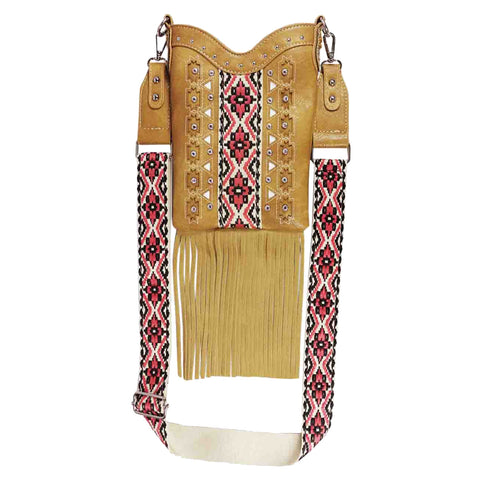 Western Aztec Embroidery Fringe Mini Crossbody Bag