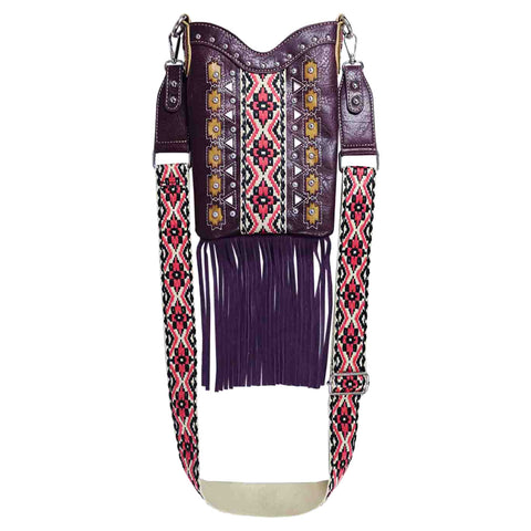 Western Aztec Embroidery Fringe Mini Crossbody Bag