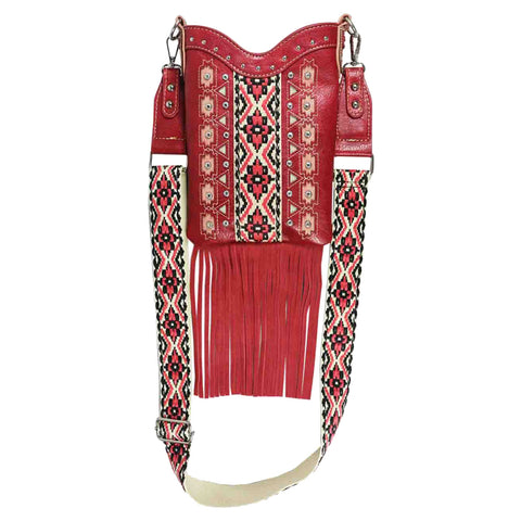Western Aztec Embroidery Fringe Mini Crossbody Bag
