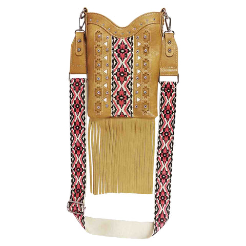 Western Aztec Embroidery Fringe Mini Crossbody Bag