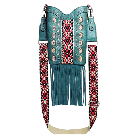 Western Aztec Embroidery Fringe Mini Crossbody Bag