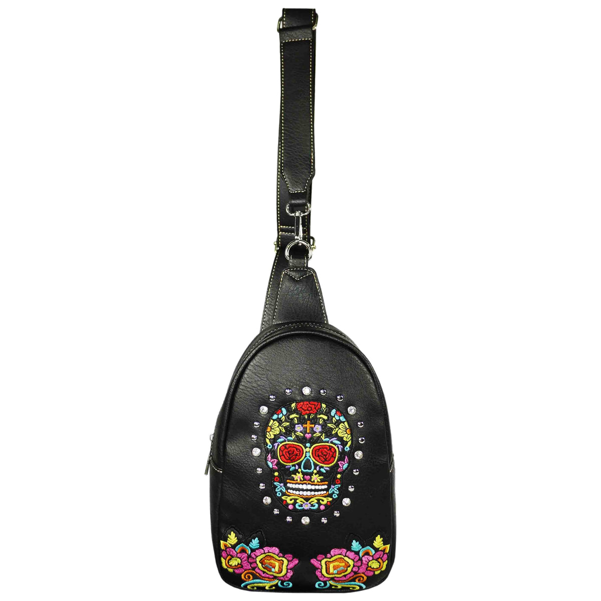 Western Sugar Skull Embroidery Sling Bag