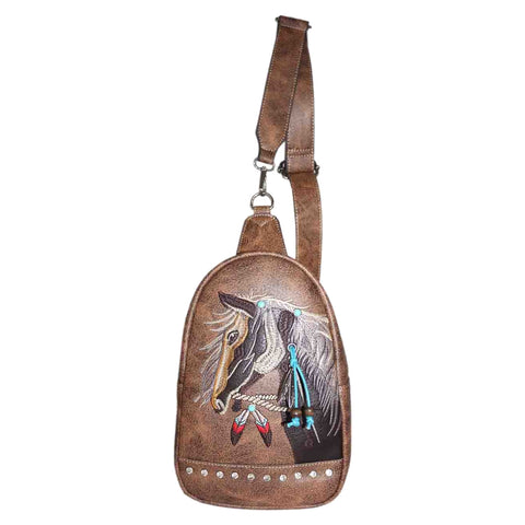 Horse Embroidery Western Sling Bag