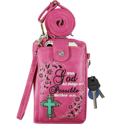 Multi Purpose Spiritual Turquoise Cross Bible Verse Wallet with Strap