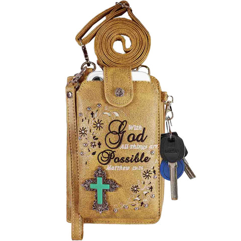 Multi Purpose Spiritual Turquoise Cross Bible Verse Wallet with Strap
