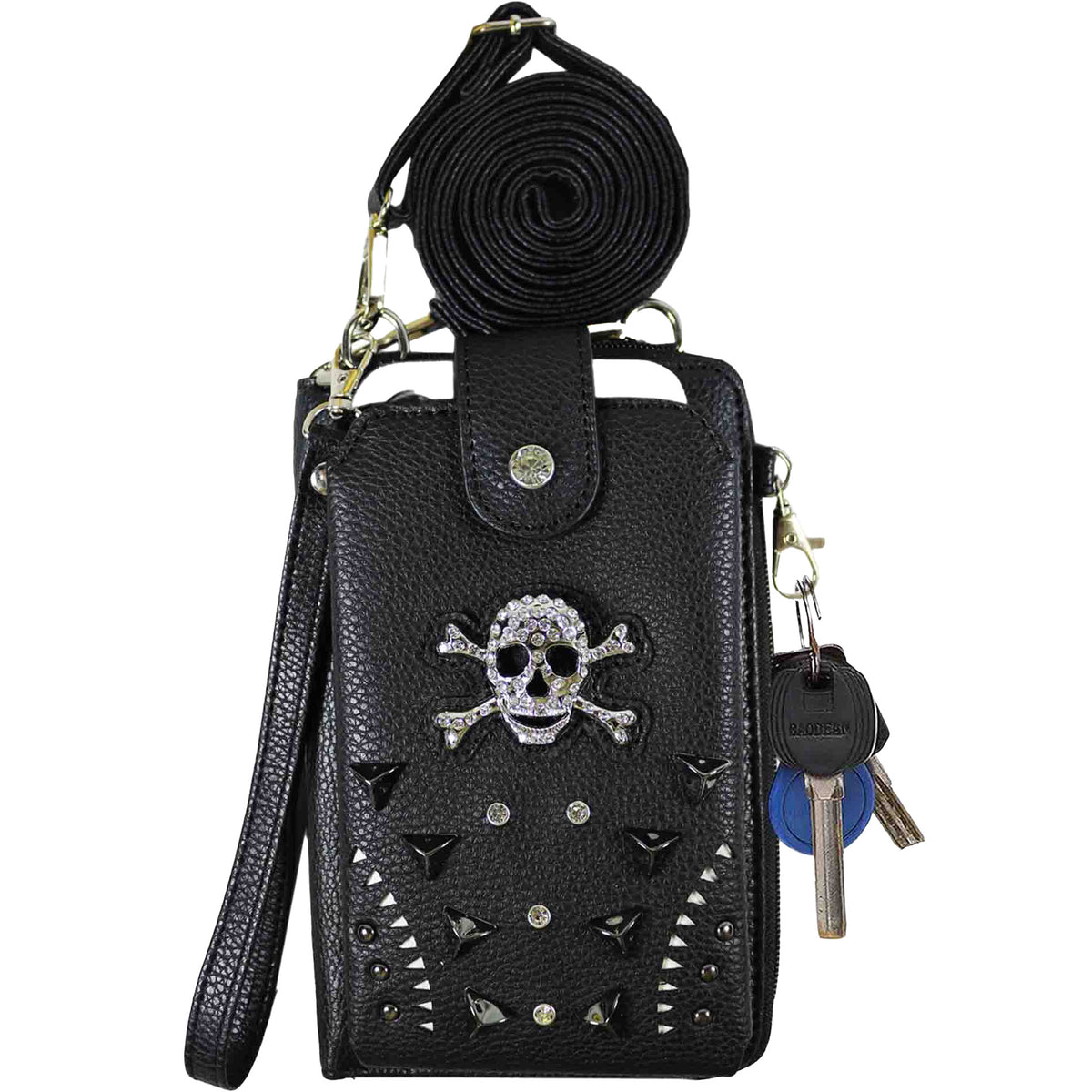 Multi Purpose Western Studded Skull Phone Case & Wallet with Strap
