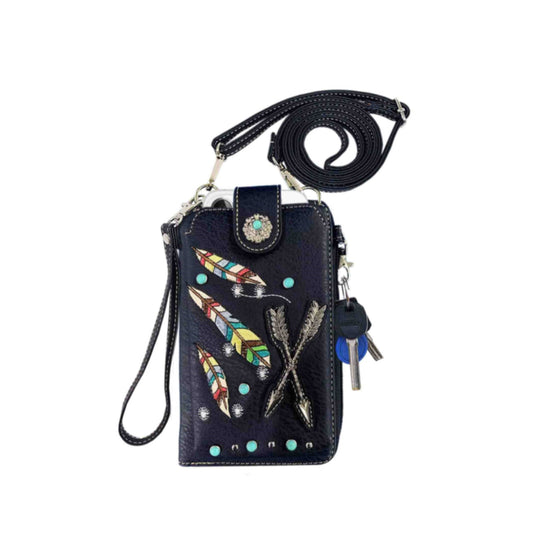 Western Arrow Native American Embroidery Phone Wallet with Strap