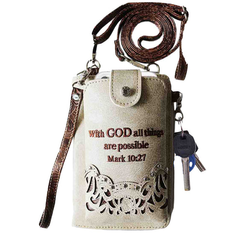 Multi Purpose Spiritual Cross Bible Verse Western Phone Wallet with Strap
