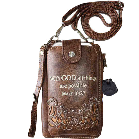 Multi Purpose Spiritual Cross Bible Verse Western Phone Wallet with Strap