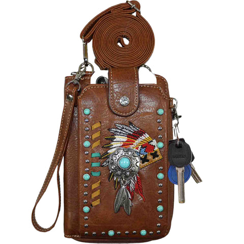 Multi Purpose Western Native American Turquoise Stone Phone Wallet with Strap