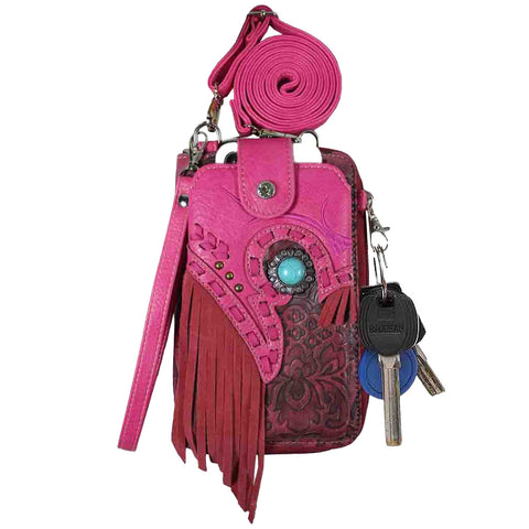 Multi Purpose Western Turquoise Stone Fringe Phone Wallet with Strap