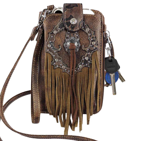 Multi Purpose Western Concho Fringe Phone Wallet with Strap