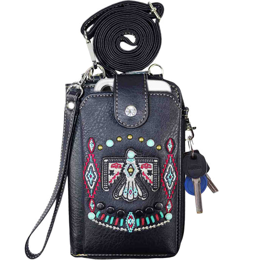 Aztec Thunderbird Embroidery Phone Wallet with Strap