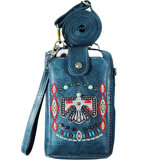 Aztec Thunderbird Embroidery Phone Wallet with Strap