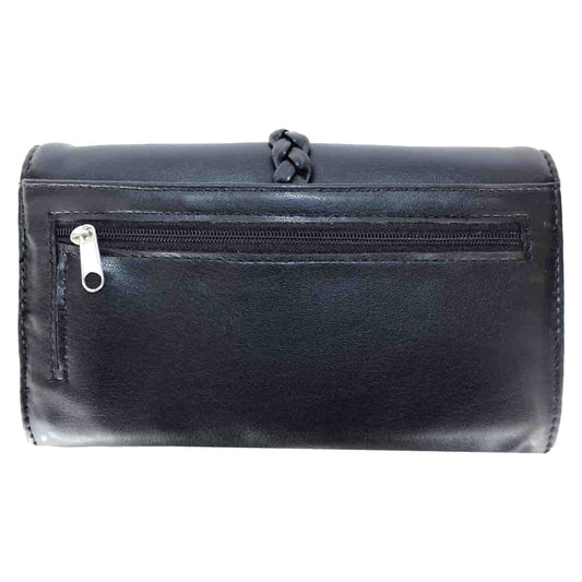 Metal Skull Spike Studded Trifold Clutch Crossbody Wallet