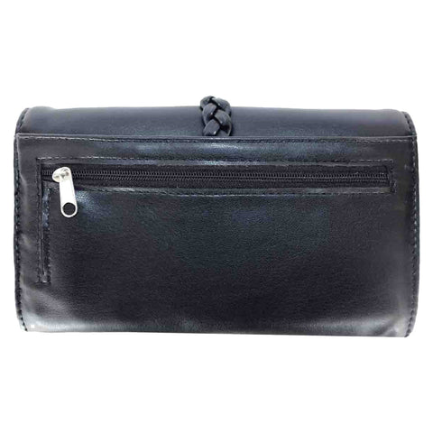 Metal Skull Spike Studded Trifold Clutch Crossbody Wallet