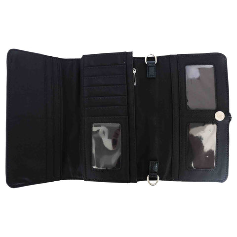Metal Skull Spike Studded Trifold Clutch Crossbody Wallet