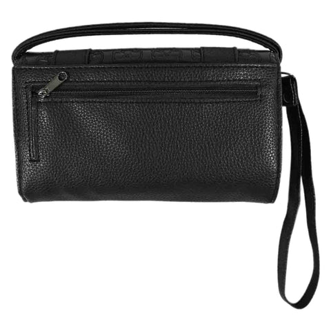 Skull Embossed Studded Trifold Clutch Crossbody Wallet