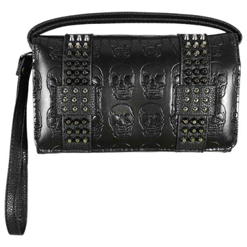 Skull Embossed Studded Trifold Clutch Crossbody Wallet