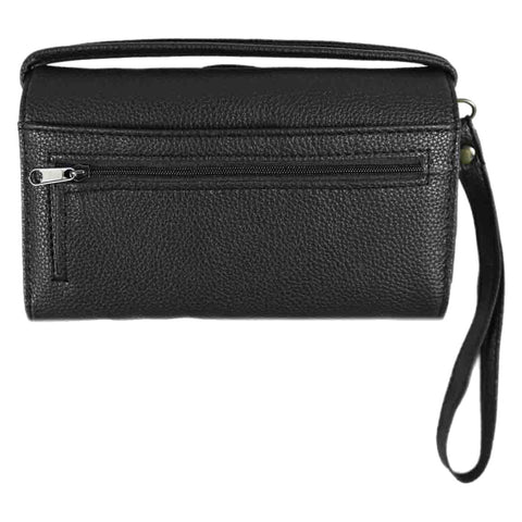 Rhinestoned Skull Studded Trifold Clutch Crossbody Wallet