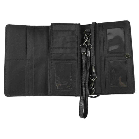 Rhinestoned Skull Studded Trifold Clutch Crossbody Wallet