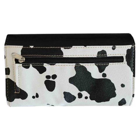 Cow Print Western Concho Trifold Clutch Crossbody Wallet