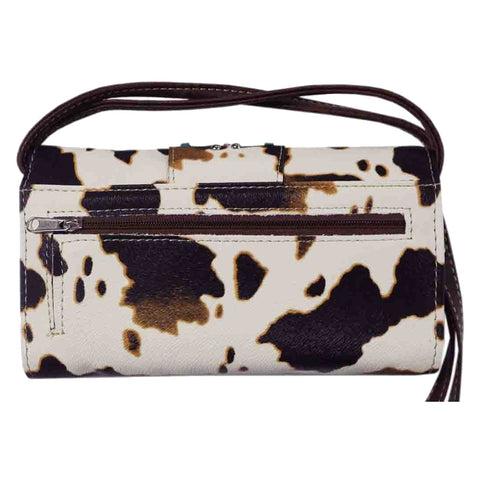 Cow Print Turquoise Concho Trifold Clutch Crossbody Wallet