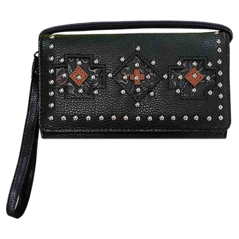 Western Concho Studded Trifold Clutch Crossbody Wallet