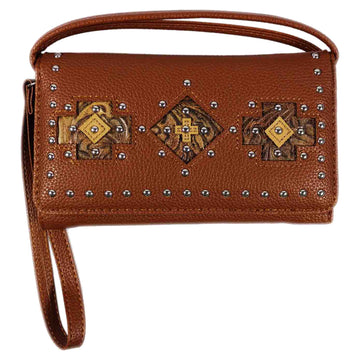 Western Concho Studded Trifold Clutch Crossbody Wallet