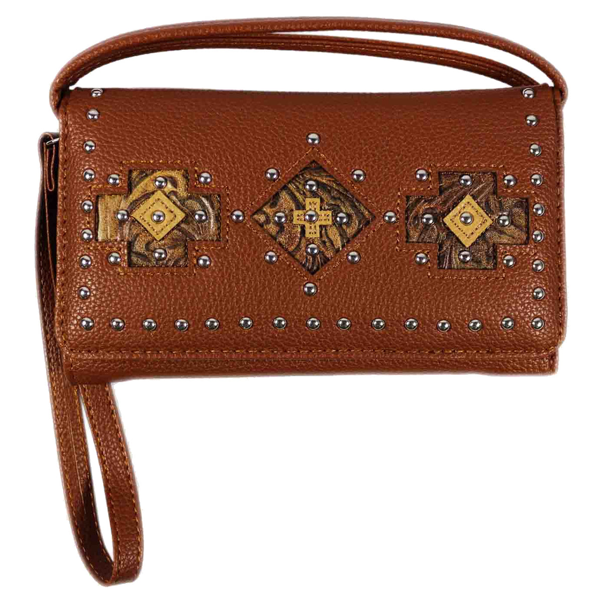 Western Concho Studded Trifold Clutch Crossbody Wallet