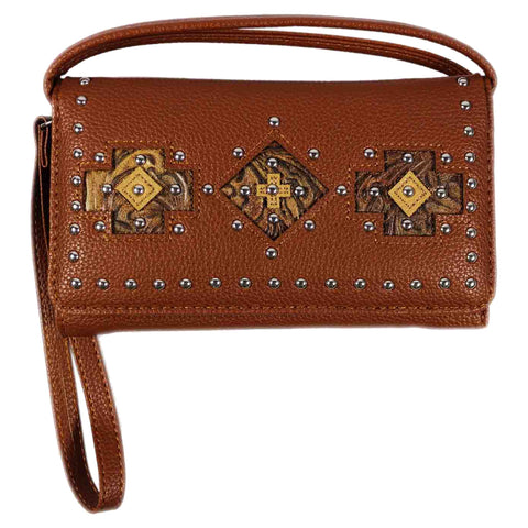 Western Concho Studded Trifold Clutch Crossbody Wallet