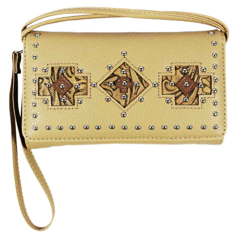 Western Concho Studded Trifold Clutch Crossbody Wallet
