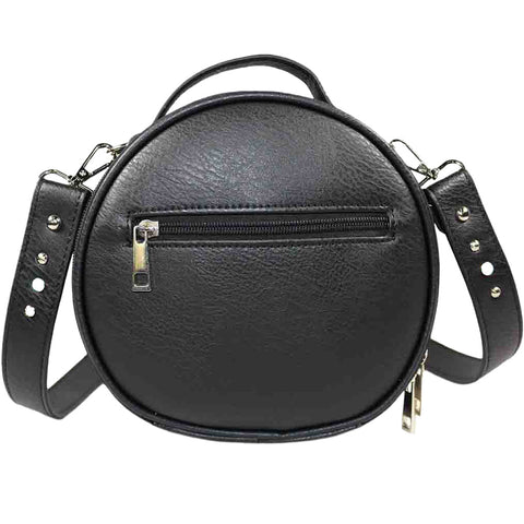 Studded Skull Zipper Fringe Round Crossbody Bag