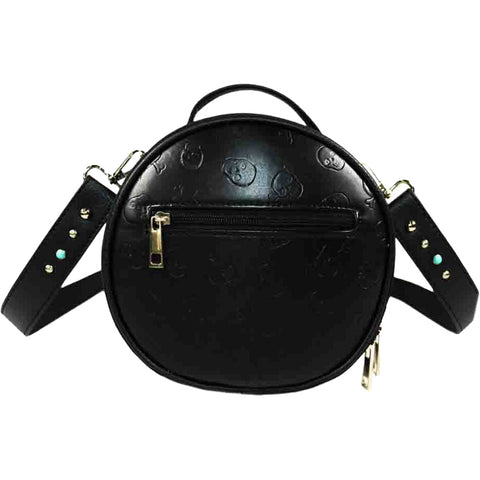 Studded Skull Print Zipper Round Crossbody Bag