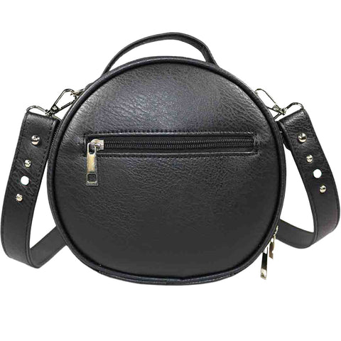 Chrome Skull Chain Studded Round Crossbody Bag