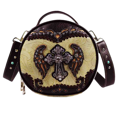 Crystal Cross Wing Round Crossbody Bag