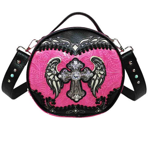 Crystal Cross Wing Round Crossbody Bag