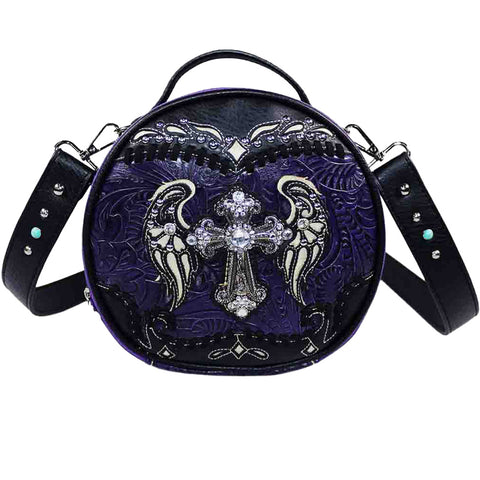 Crystal Cross Wing Round Crossbody Bag
