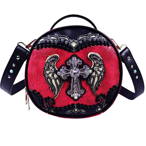 Crystal Cross Wing Round Crossbody Bag