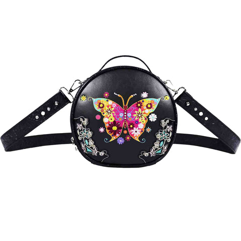 Embroidered Butterfly Round Crossbody Bag