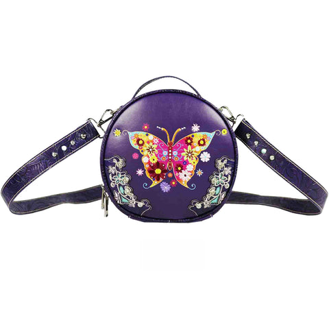 Embroidered Butterfly Round Crossbody Bag