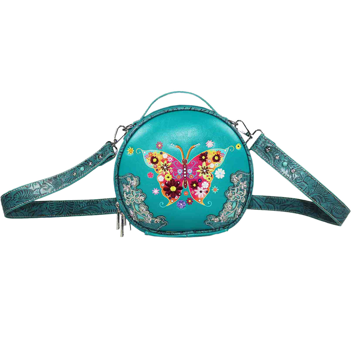 Embroidered Butterfly Round Crossbody Bag