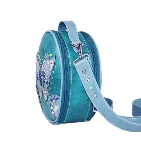 Embroidered Butterfly Studded Round Crossbody Bag
